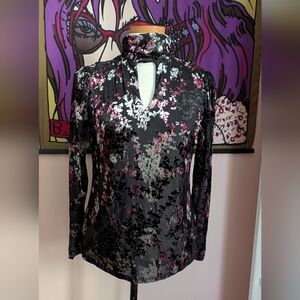 Badgley Mischka Black and Pink Floral Blouse